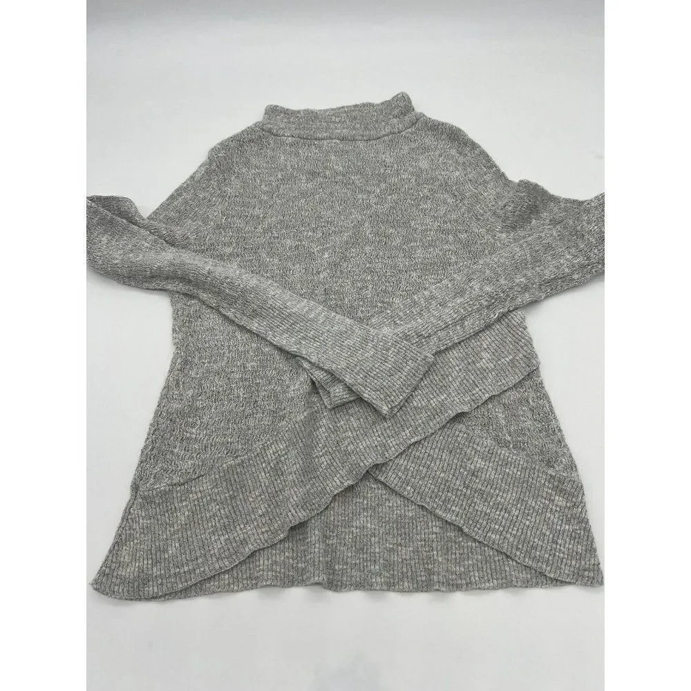 Free People Sz S Cropped Sweater Cotton Linen Blend Gray  Criss Cross Hem